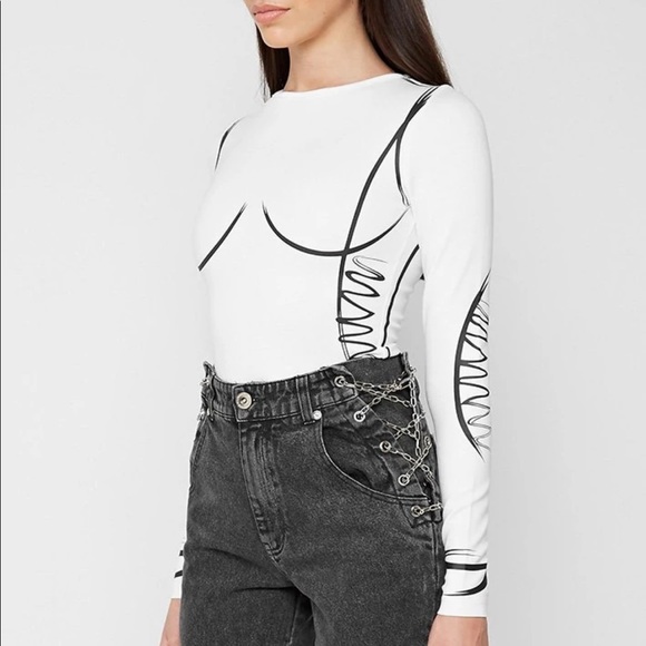 SKETCH CONTOUR LONG SLEEVE BODYSUIT - WHITE - Picture 2 of 3